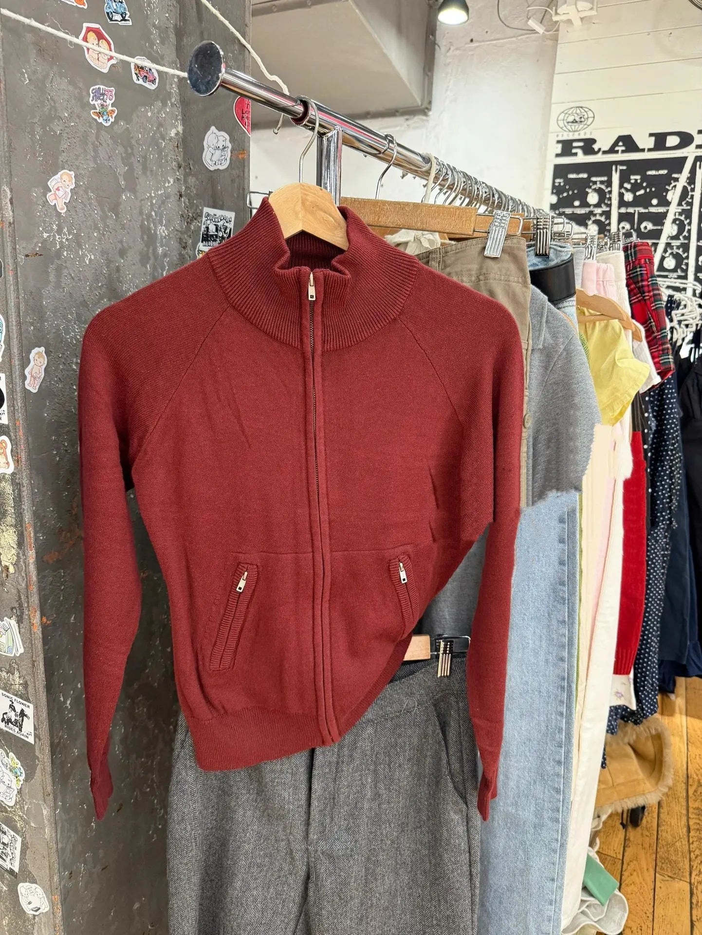 Red  Kniited Cardigan Women Autumn Cotton Stand-up Collar Slim Pocket Jumper Tops Vintage Chic Sweet Sweater Coat Y2K