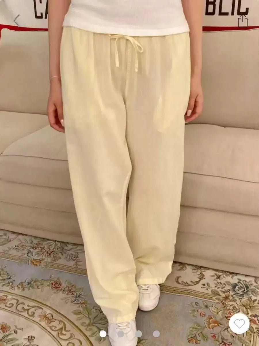 Fashion Blue Striped Drawstring Straight Sport Pants Women New Chic Elastic High Waist Long Pant Casual Sweet Loose Trousers Y2K