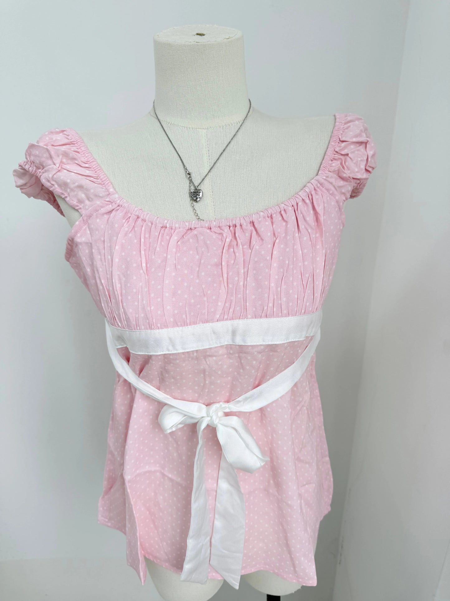 Pink Polka Dot Babydoll Top Women Summer New Casual Slim Lace-up Square Collar Tee Tops Sweet Vintage Preppy Style T-shirts Y2K