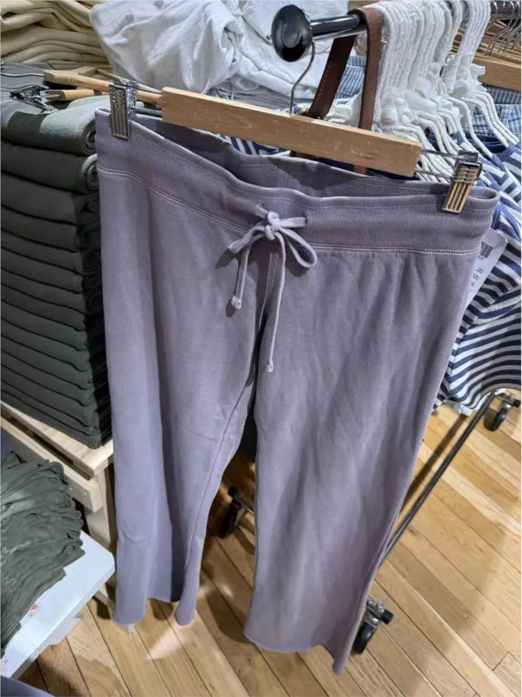 Purple Fleece Lined Sport Long Pant Women High Waist Cotton Straight Sweatpants Sweet Casual Streetwear Drawstring Sweatpants