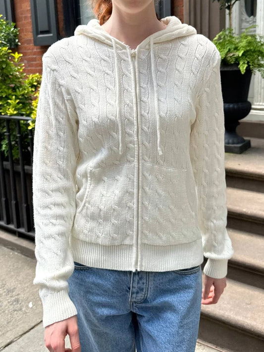 Simple Solid Twisted Flower Knit Cardigan Sweater Women Autumn Long Sleeve Pocket Hooded Zipper Coat Sweet Preppy Style Knitwear