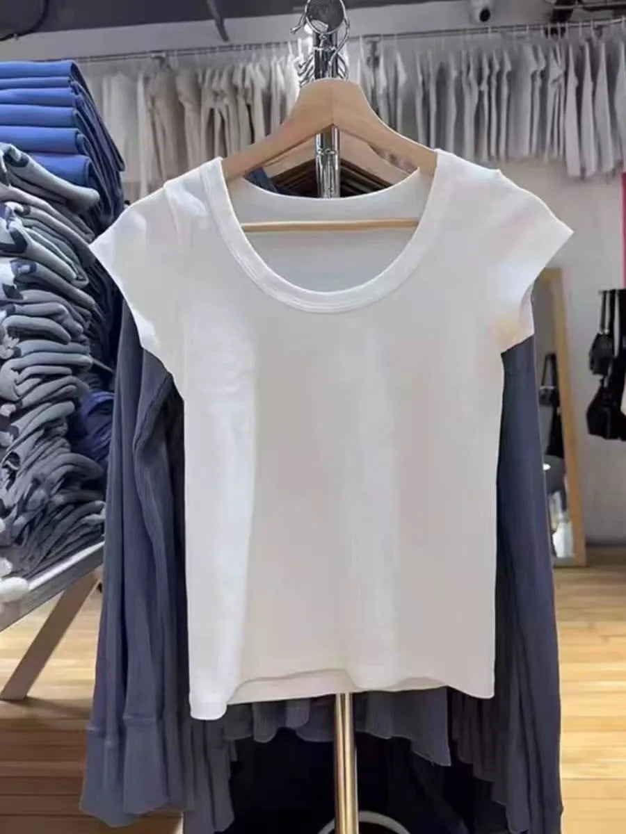 Simple Basic White V-neck T-shirts Women Summer Cotton Soft Casual Preppy Style Short Sleeve Tees Sweet Chic Y2K T Shirt Clothes