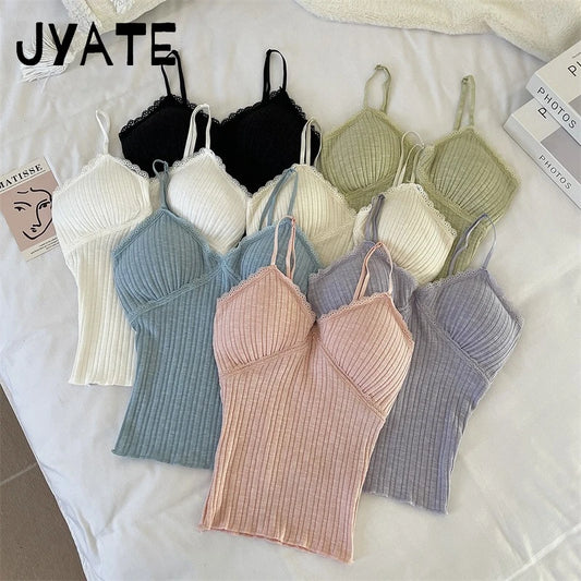 Sweet Solid Lace Trim V-neck Tank Tops Women New Summer Cotton Chic Slim Cropped Sleeveless Vests Vintage Basic Cute Camis Y2K