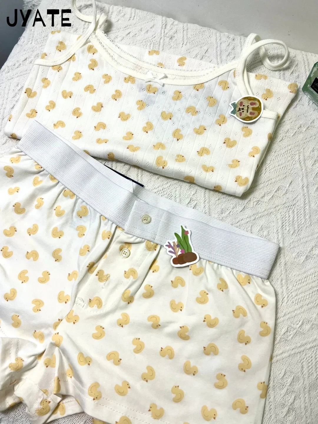 Little Deer Vest Shorts 2 Pieces Set Women Lace Trim Bow Slim Tank Top+Buttons Patchwork Straight Short Pant Sweet Suit Sets Y2K