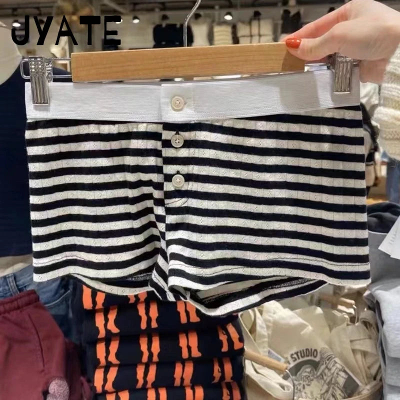 Harajuku Striped Buttons Home Underwear Women Summer New Cotton Soft Casual Simple Short Pants Vintage Chic Sweet Pajama Shorts