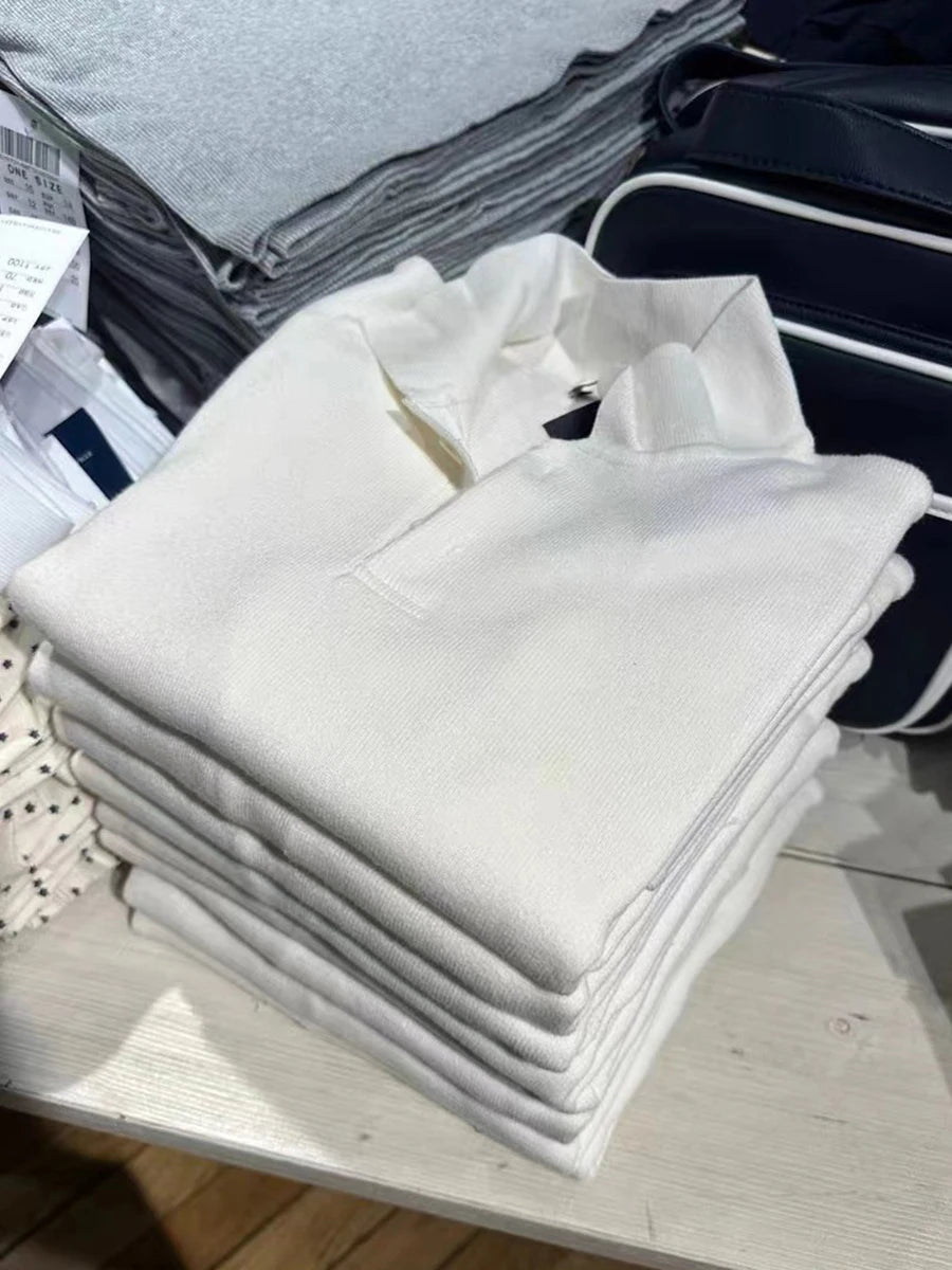 Simple White Buttons Loose Sweater Women Autumn New Cotton Turn Down Collar Preppy Style Knitted Tops Sweet Vintage Cute Jumpers