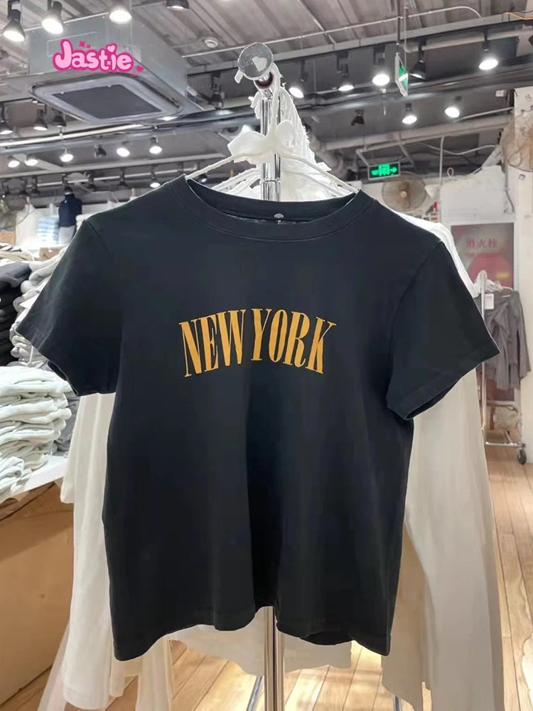 Vintage Letter Graphic Crop Top Women Summer Casual Round Neck Short Sleeve Short T-shirt Female Retro Classic Cotton Tops Chic