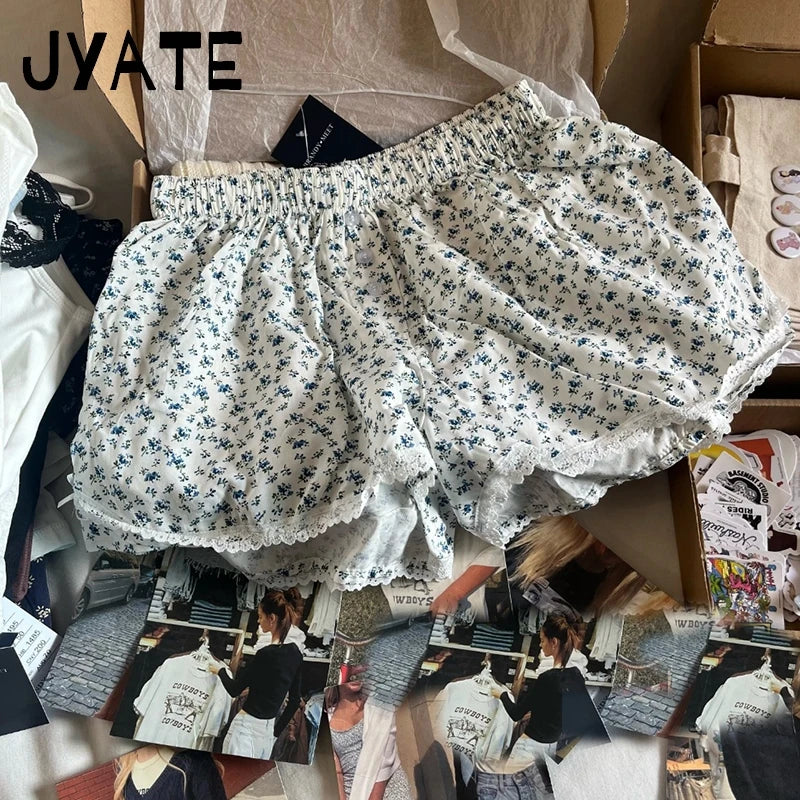 Floral Print Buttons Shorts Pant Women Summer Cotton Simple Elastic High Waist Home Underwear Casual Streetwear Chic Shorts Y2K