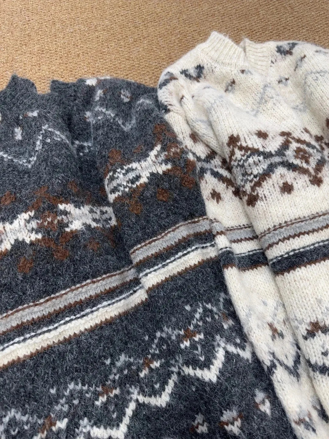 Women's Geometric Jacquard Sweater O-neck Long Sleeve Cotton Knitted Pullover Vintage Casual Cozy Jumper Sweet Y2k Autumn Top