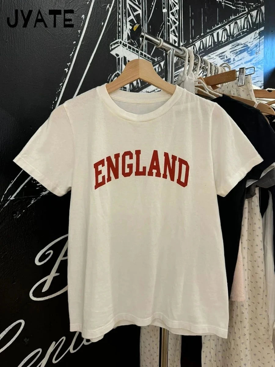 Fashion Letter Print Short Sleeve Tee Women Summer New Cotton Soft Streetwear O-neck Tops Clothes Sweet Chic Simple T-shirts Y2K