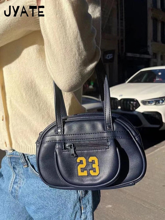 Fashion 23 Embroidery Navy Shoulder Bag Preppy Style High Zipper High Quality Ladies Bags New Vintage Street Chic Handbags Y2K