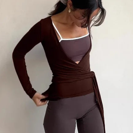 Pink Lace-up Yoga Long Sleeve Tees Women Summer New Casual Fitness Elastic Pilates Tshirt Tops Sweet American Chic T-shirts Y2K