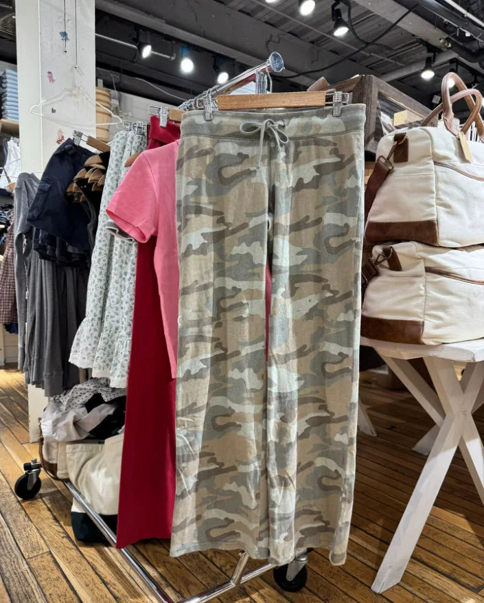 Camouflage Raw Hem Wide Leg Long Pants Women Cotton Drawstring High Waist Joggers Sweatpants Vintage Streetwear Loose Trousers