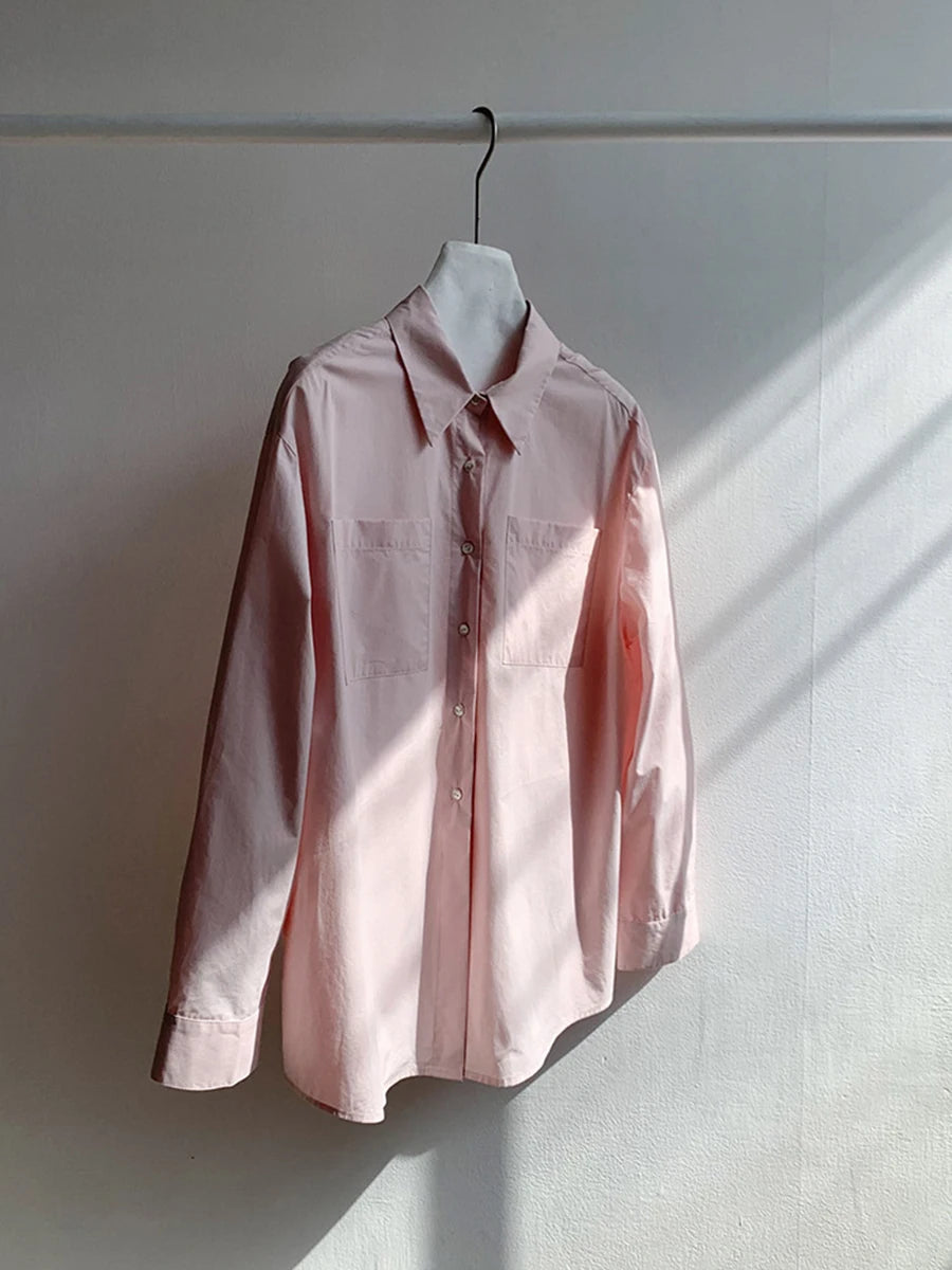 Basic Simple Buttons Blouse Tops Women New Streetwear Solid Turn-down Collar Long Sleeve Tee Sweet Chic Elegant T-shirts Y2K Top
