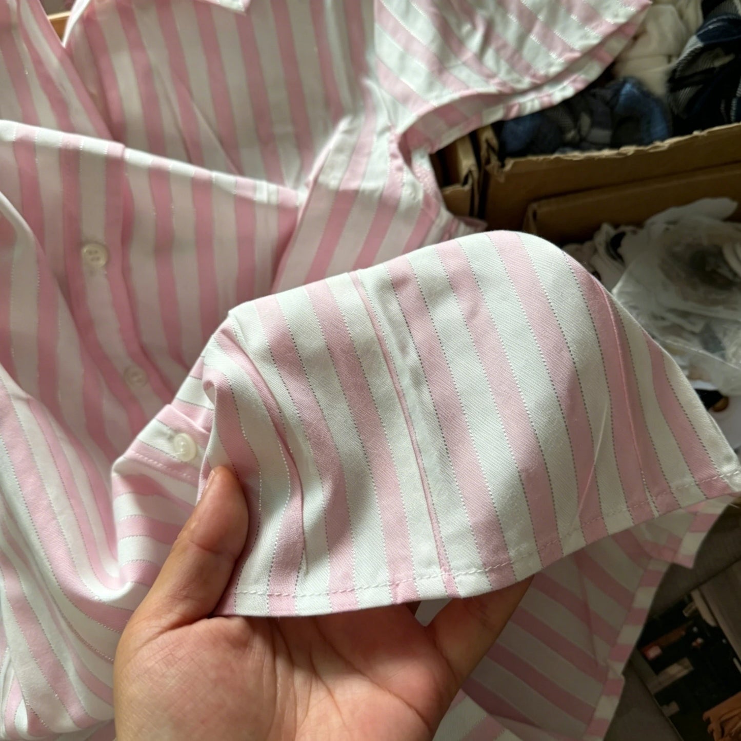 Pink Striped Puff Sleeves Tees Women Simple Pretty Versatile Blouse with Short Sleeve Tops Sweet Preppy Style Cute T-shirts Y2K