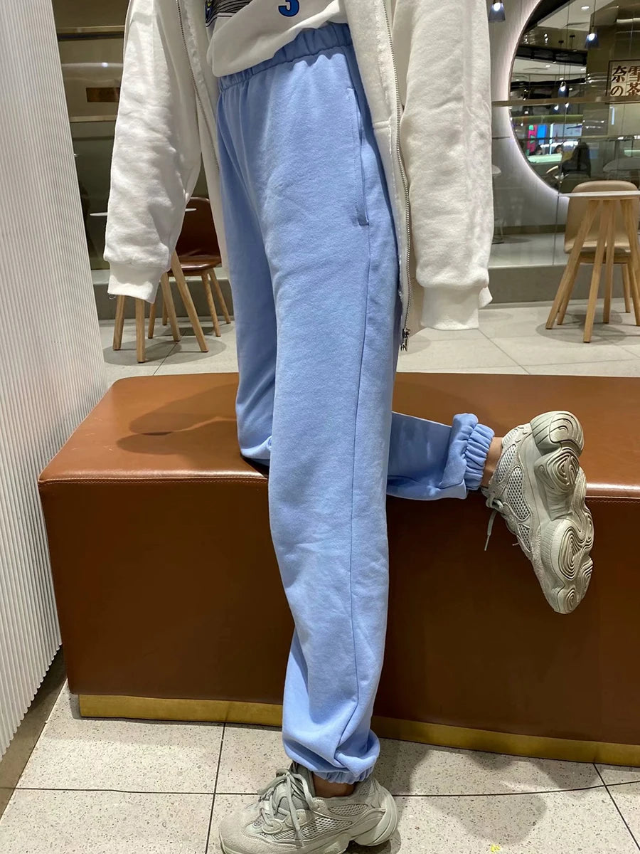 Vintage Loose Harem Pants Women Simple Elastic High Waist Casual Basic Sport Pants Sweet Cotton Preppy Style Sweatpants Y2K New