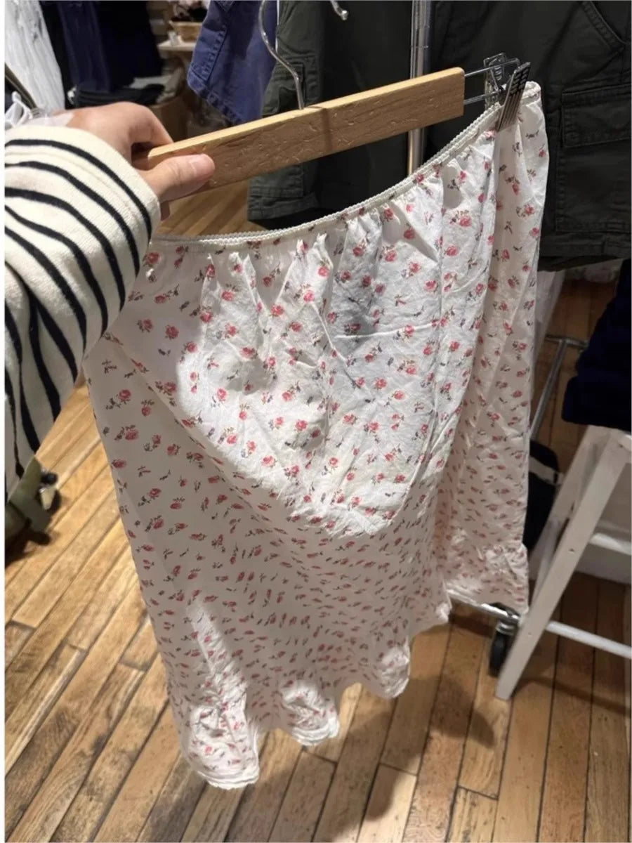Rose Floral High Waist A-line Skirt Women Summer New Streetwear Casual Preppy Style  Mini Skirts Sweet Cute Vintage Falas