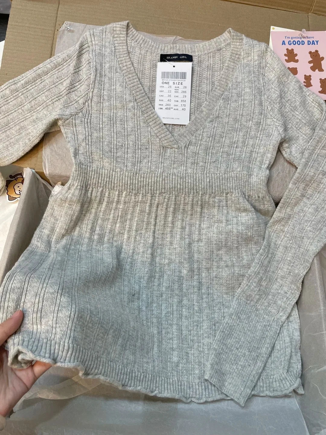 Gray V-neck Knitted Slim Long Sleeve Tees Women Autumn Fashion Cotton Soft T-shirt Sweet Cute Preppy Style T Shirt Y2K Top New