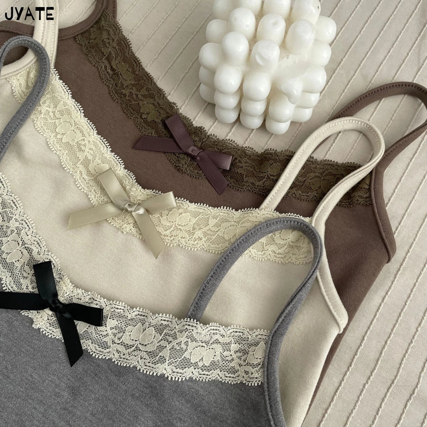2024 Sweet Lace Trim Bow Tank Tops Women Summer New Casual Solid Slim Preppy Style Cropped Vests Vintage Basic Cute Camisole Y2K