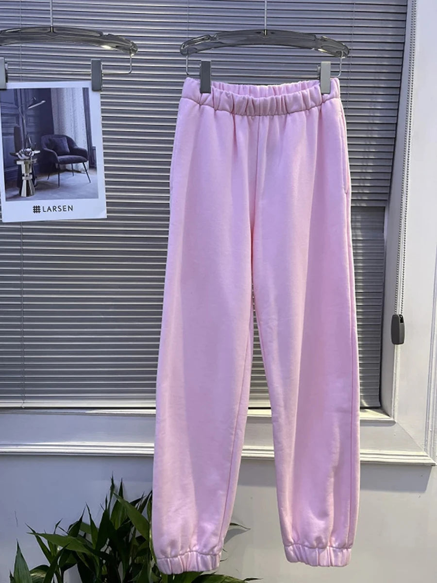 Vintage Loose Harem Pants Women Simple Elastic High Waist Casual Basic Sport Pants Sweet Cotton Preppy Style Sweatpants Y2K New