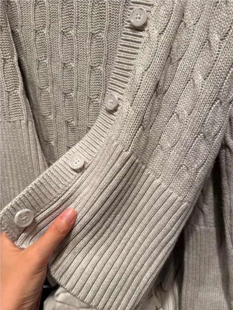 Gray Twist Flower Sweater Cardigan Women Autumn Buttons Slim Hooded Long Sleeve Knitted Hoodie Sweet Cute Preppy Style Sweaters