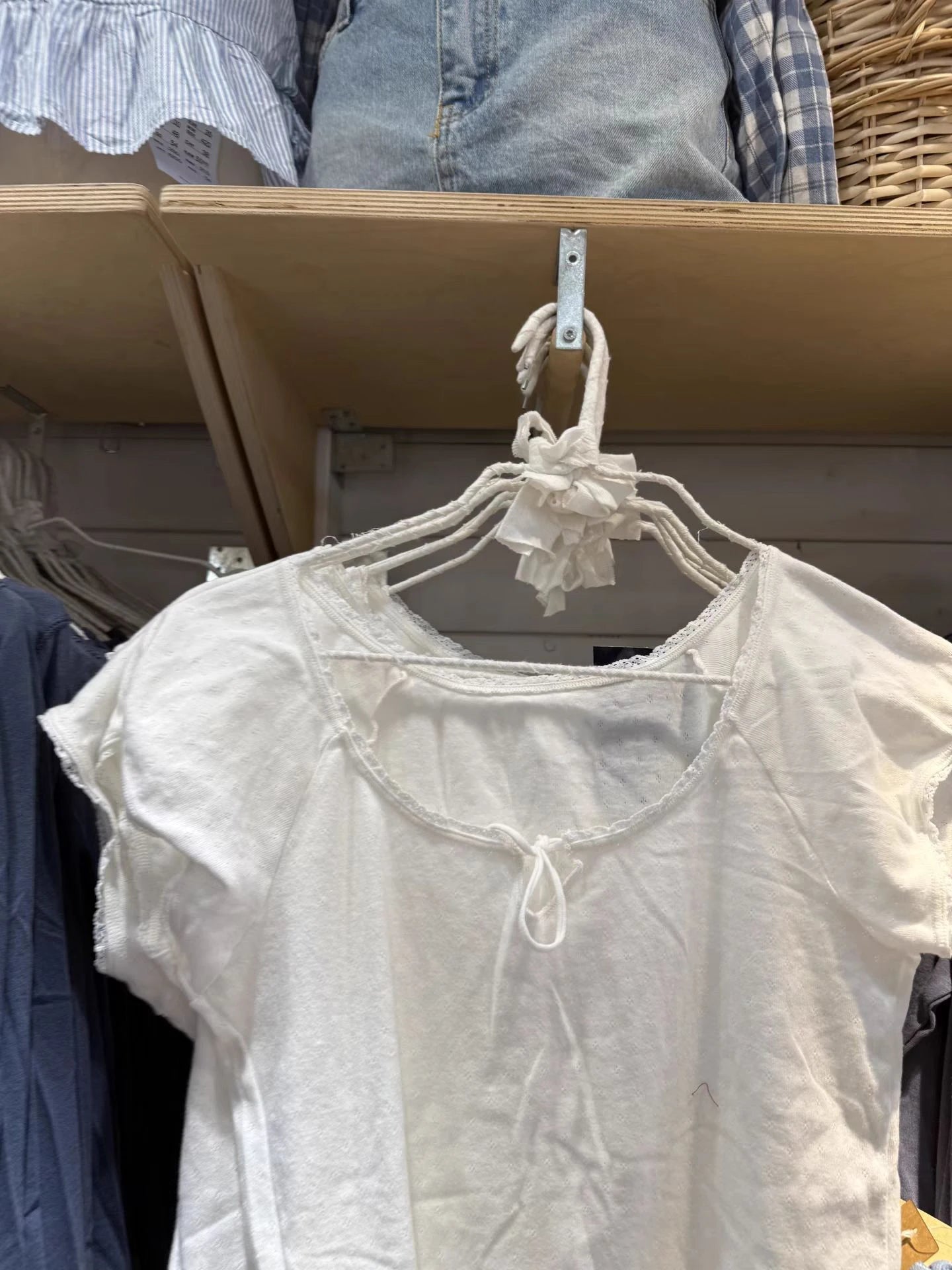 Eyelet Lace Trim Crop Top Women Simple Cotton Lace-up O-neck Short Sleeve Tshirts Female Sweet Casual Cute Cropped Tee Tops Y2K