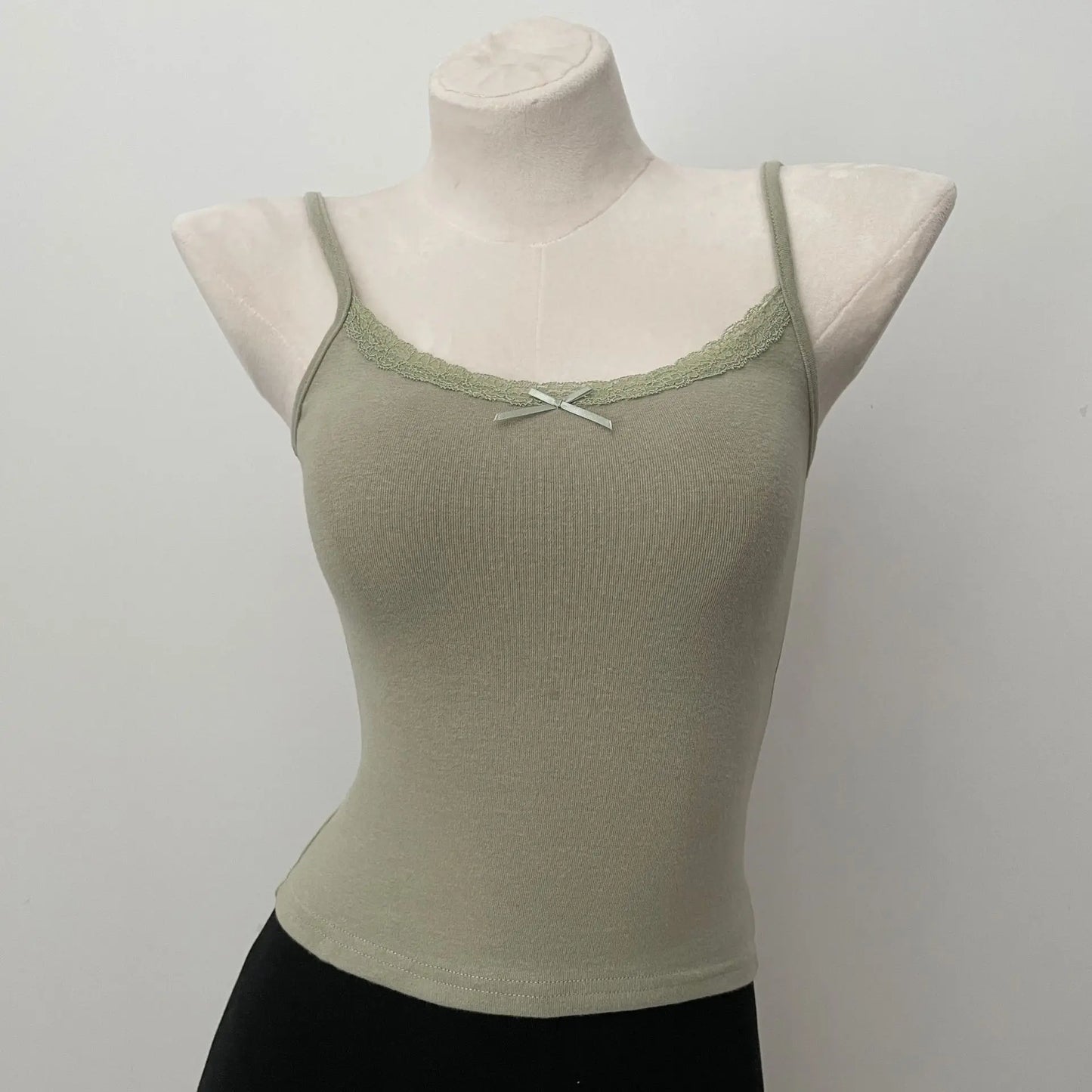 Cute Cotton Soft Lace Trim Tank Tops Women New Summer Solid Chic Bow Slim Cropped Vests Sweet Preppy Style Casual Camisole Y2K