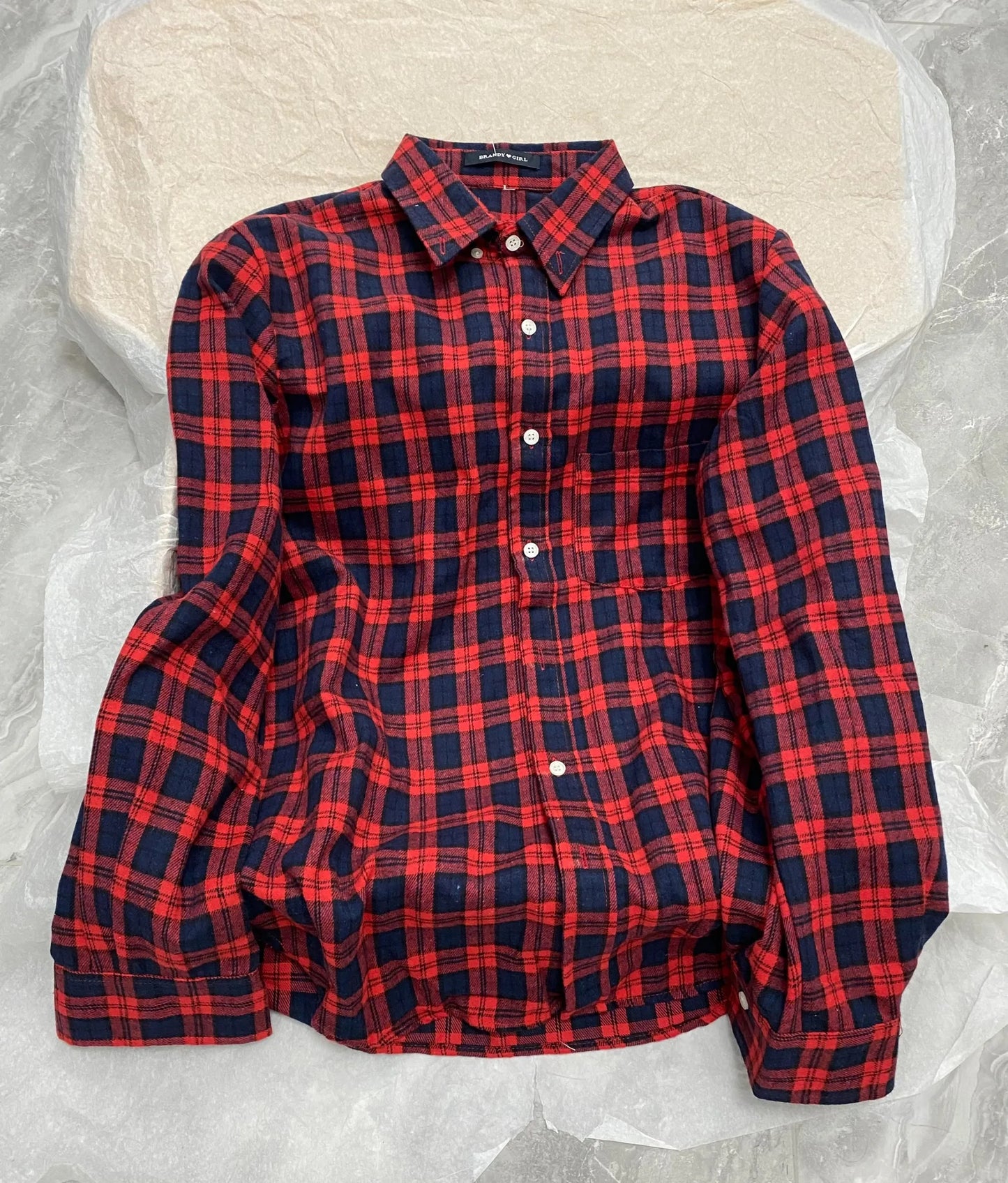 Retro Red Plaid Button Loose T-shirts Women Cotton Turn Down Collar Casual Simple Tees Coat Vintage Chic Streetwear Blouse Y2K