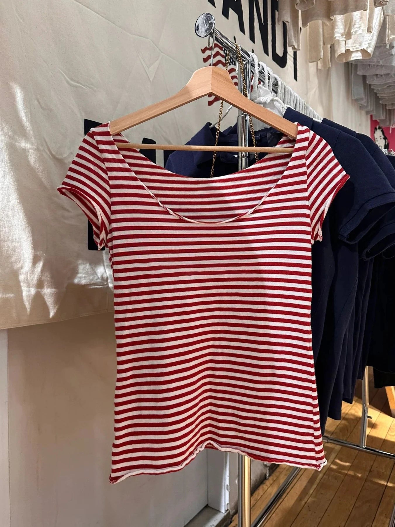 Red Striped T-shirt Women Sexy Slash Neck Raw Hem Slim Cotton Short Sleeve Tee Shirts Female Summer Vintage Tshirt Y2K Tops New
