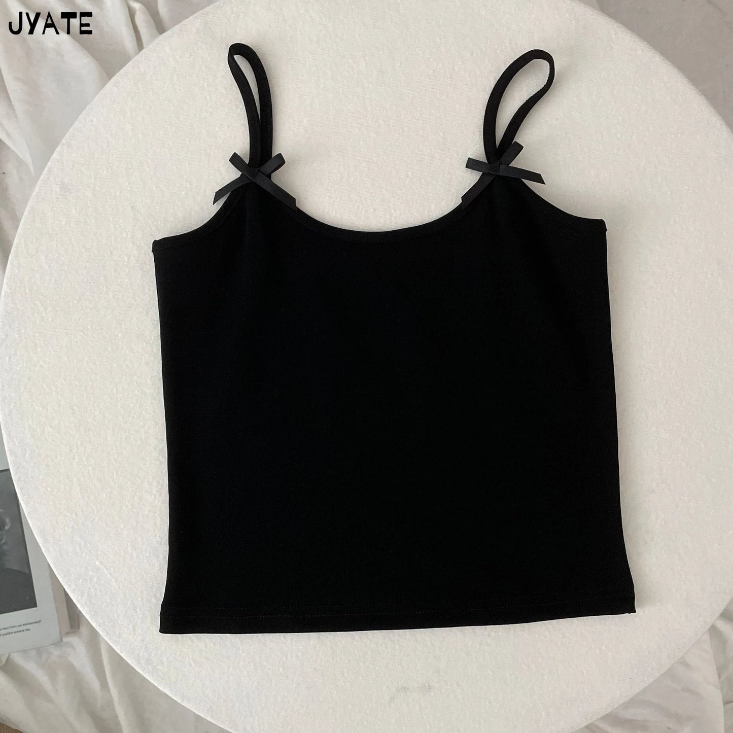 Simple Solid Bow U-neck Tank Tops Women Summer New Cotton Soft Slim Preppy Style Cropped Vests Vintage Basic Sweet Camisole Y2K