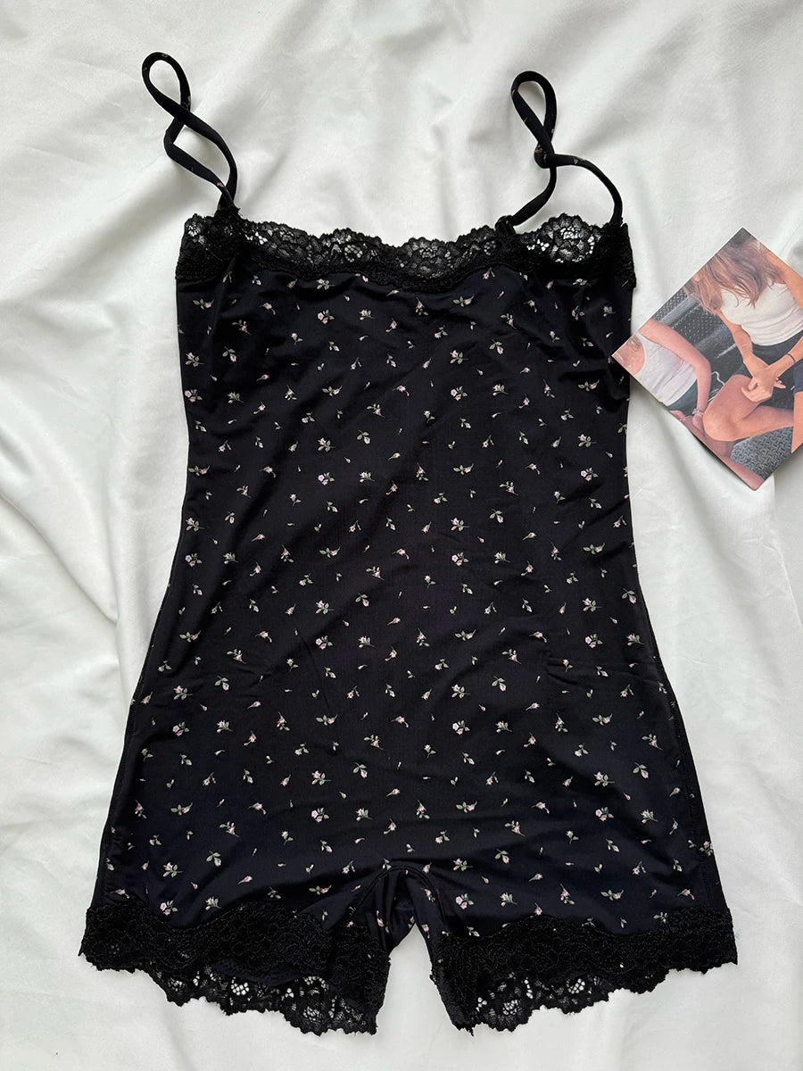 Pink Lace Trim Slim Playsuits Woman Chic High Elasticity Adjustable Strap Skinny Bodysuit Fashion Simple Smooth One-piece Tops