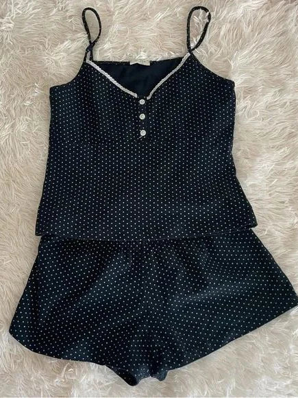 Striped Blue Home 2 Piece Sets Women Cotton Sleeveless Crop Top+Elastic Waist Straight Short Pant Vintage Tank Shorts Pajama Set