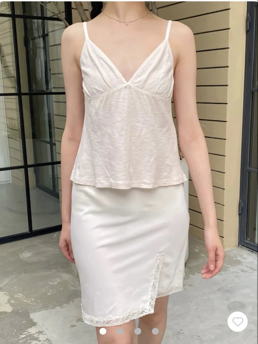 Pink Lace Trim V-neck Bow Tank Tops Women Summer New Casual Cotton Slim Sleeveless Bow Camisole Sweet Cute Preppy Style Crop Top