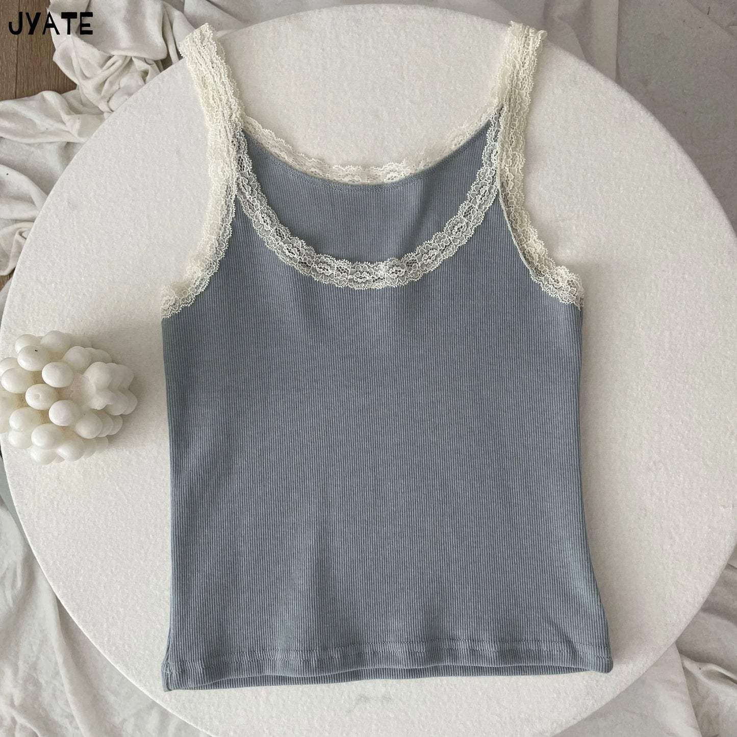 Sweet Lace Trim Cotton Sleeveless Vest Women Summer New Casual Slim U-neck Sexy Tank Tops Cute Vintage Preppy Style Camisole Y2K
