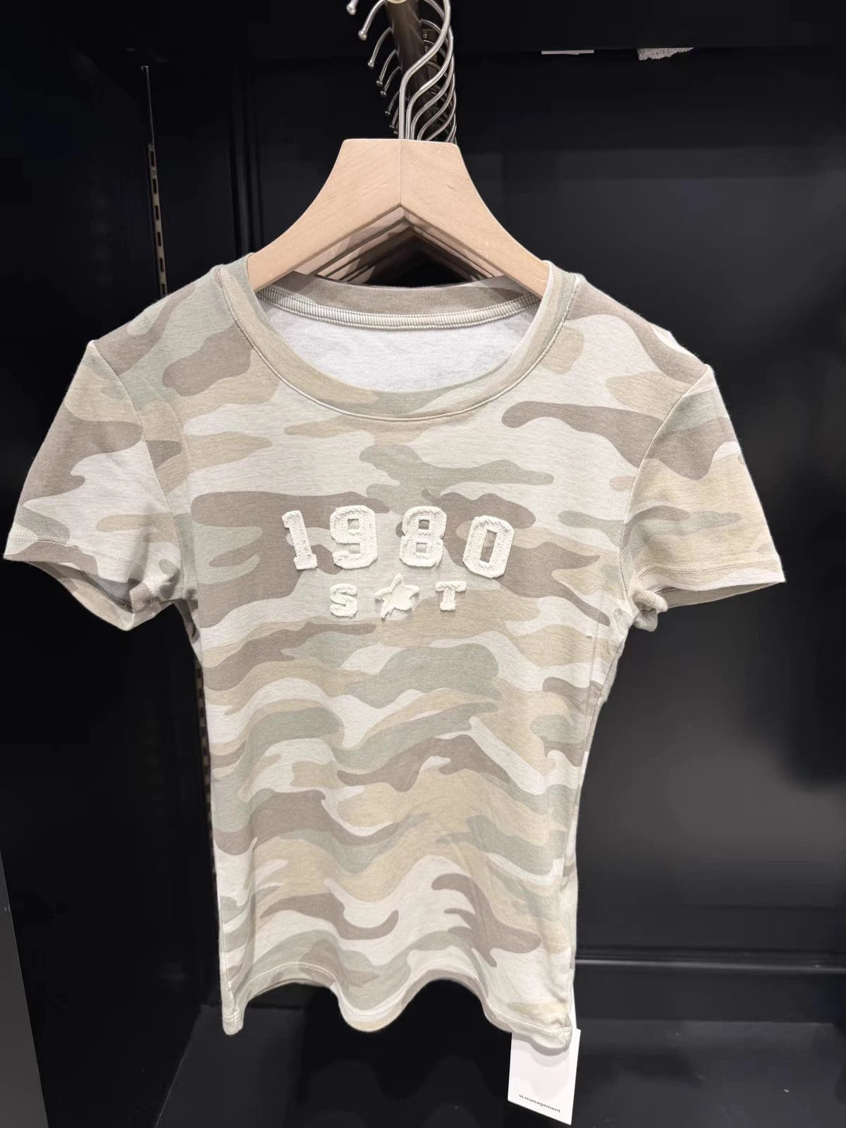 Camouflage Letter Appliques T-shirts Woman Simple O-neck Cotton Short Sleeve Tee Shirts Vintage Streetwear Slim Tshirts Y2k Tops