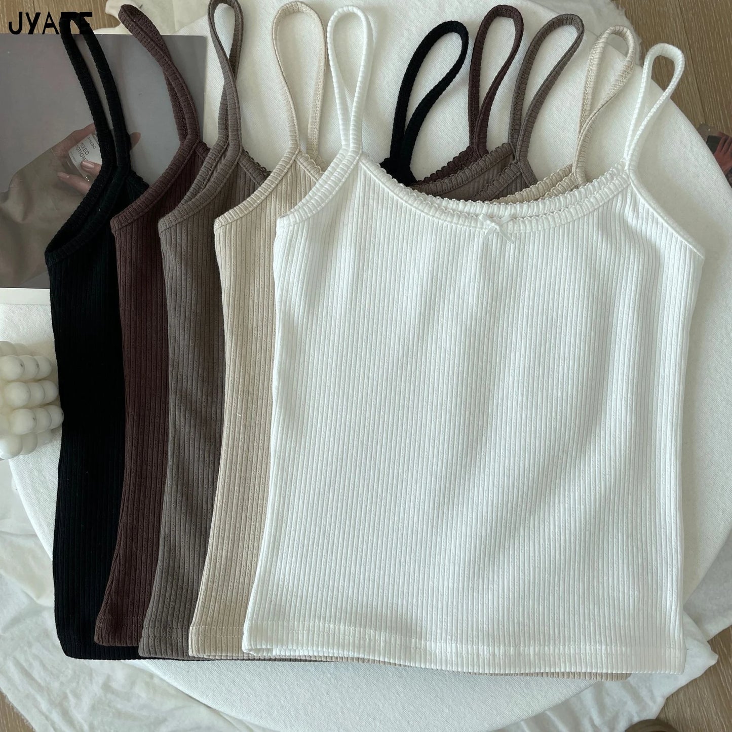 Solid Ribbed Bow O-neck Tank Tops Women Summer New Casual Fashion Slim Sleeveless Cropped Vests Vintage Sweet Cute Camisole Y2K