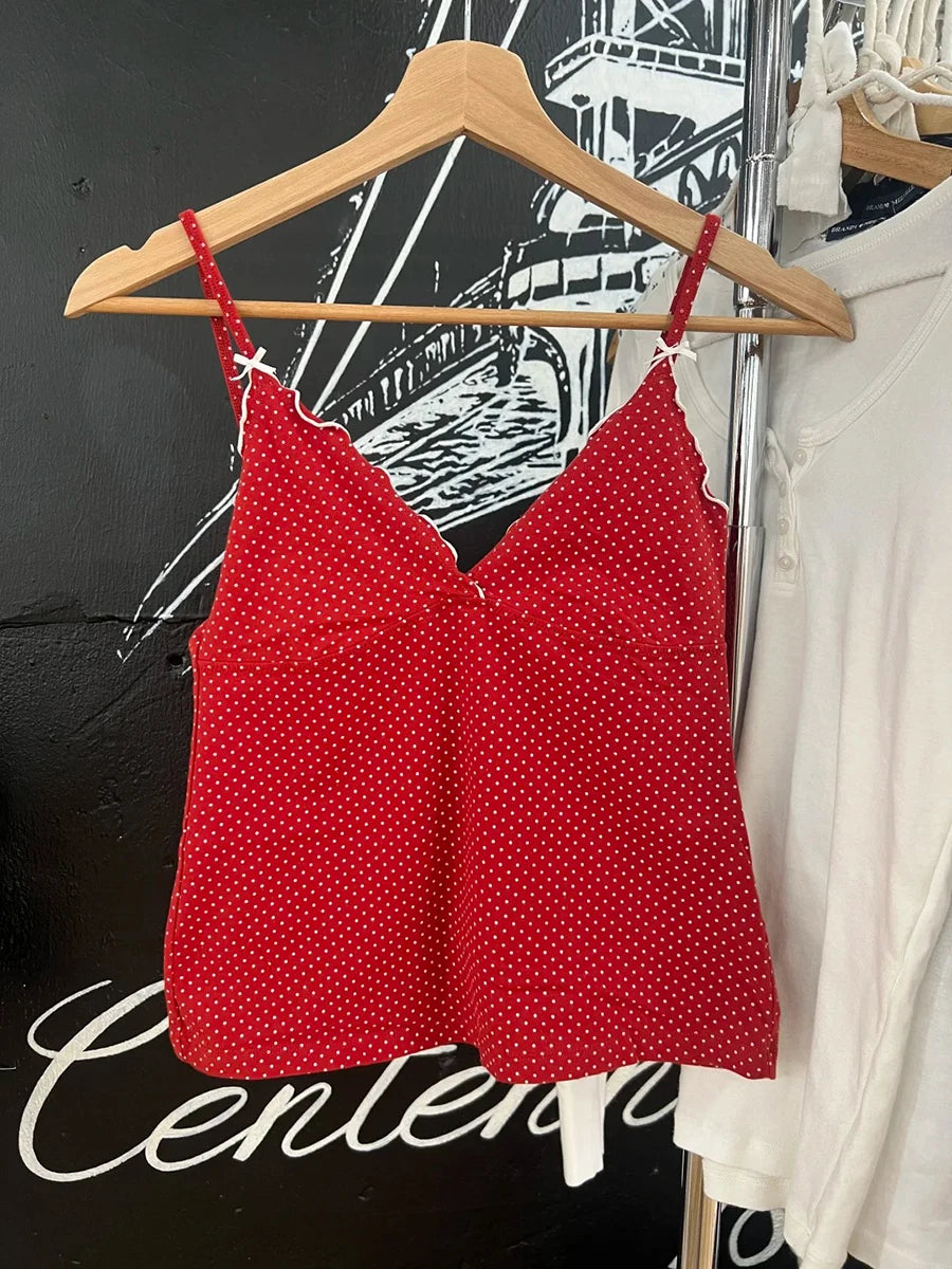 Blue Floral Print Fungus Trim Tank Tops Women Casual Cotton Slim V-neck Sleeveless Bow Camisole Sweet Cute Preppy Style Crop Top