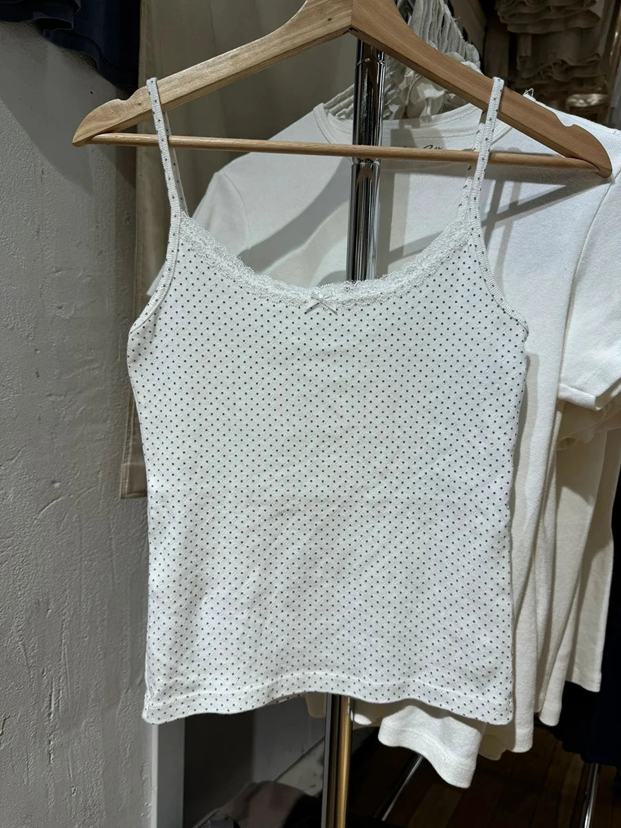 Sweet Floral Print Tank Tops Women New Cotton Slim Sexy Lace Trim V-neck Bow Sleeveless Vests Preppy Style Cute Camisole Y2K Top