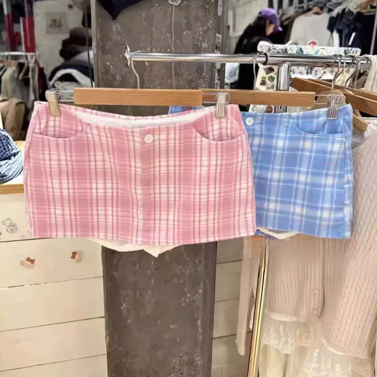 Sweet Pink Plaid Mini Cargo Skirts Women Summer Streetwear Casual Cotton Slim Sexy Low Rise Skirt Preppy Style Cute Y2K Falda