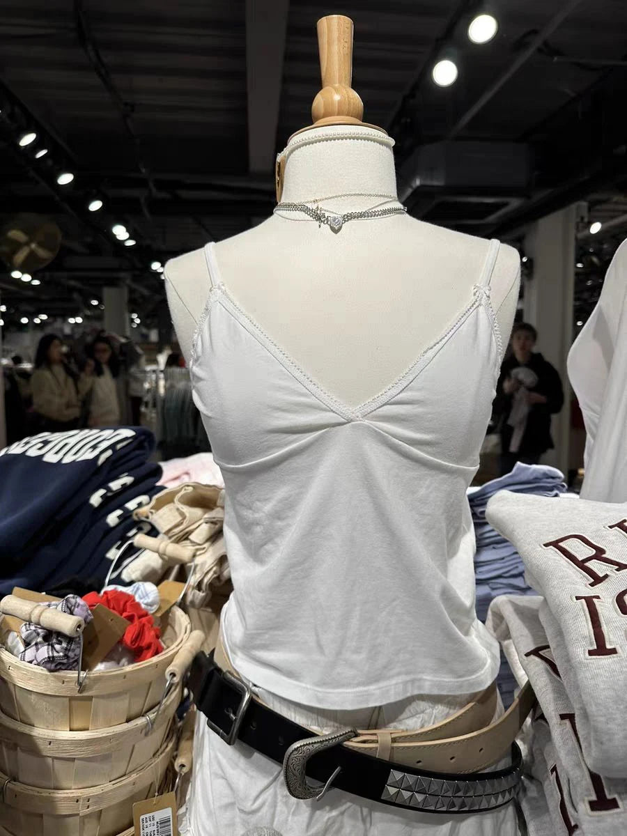 Sweet V-neck Halter Tank Tops Women Summer New All-match Sexy V-neck Slim Camisole Casual Vintage Preppy Style Cute Crop Top Y2K