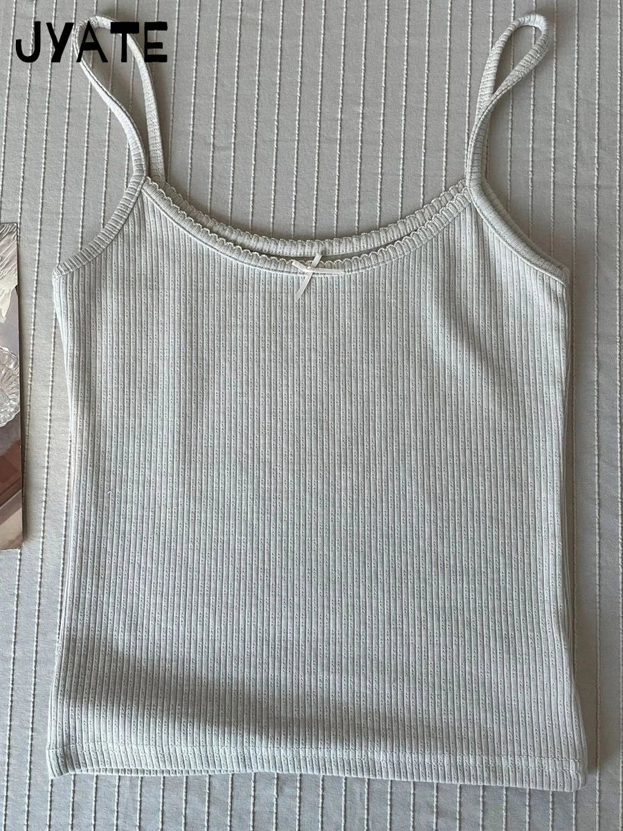 Lace Trim Floral Eyelet Tank Tops Women New Summer Cotton Bow Slim Preppy Style Cropped Vests Sweet Vintage Chic Camisole Y2K