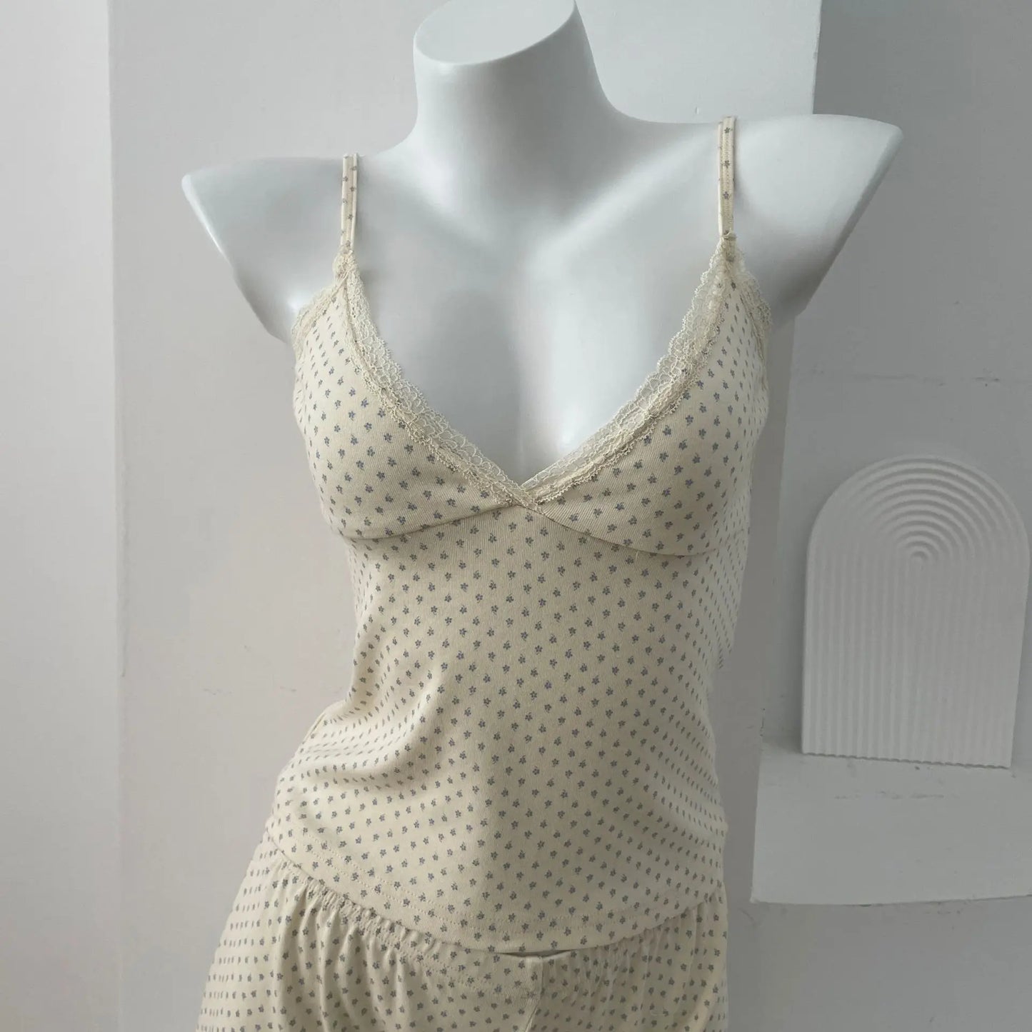 Floral Print V-neck Tank Tops Women Summer New Lace Trim Bow Casual Pajama Sleeveless Vests Sweet Cute Preppy Style Camisole Y2K