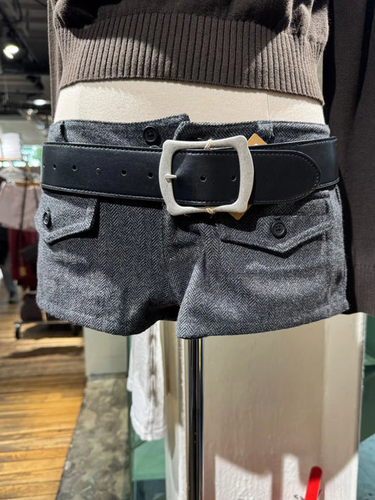 American Vintage Pockets Straight Shorts Woman Spring Low Waist Woolen Short Pant Streetwear Cotton Short Pant All-match Bottoms