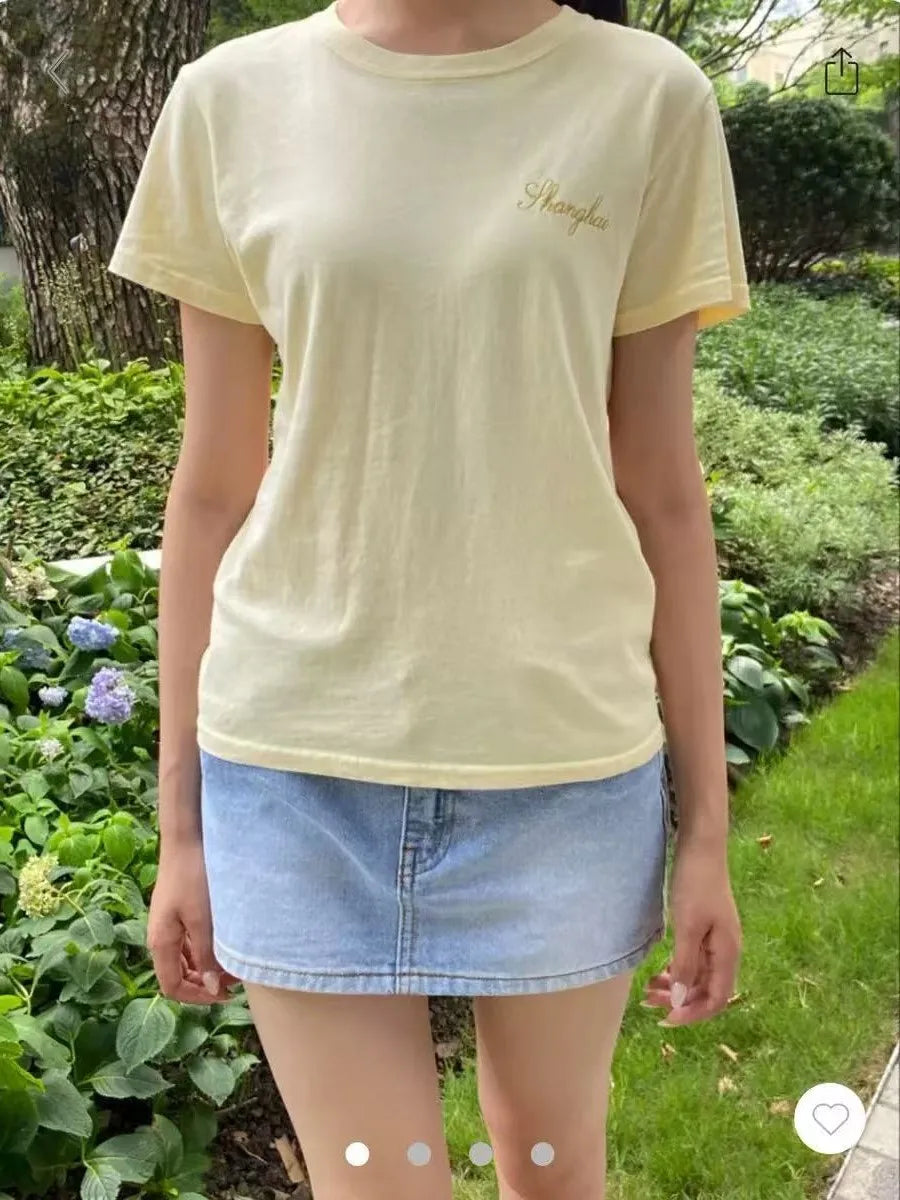 Letter Embroidery O-neck T-shirts Women Summer New Casual Streetwear Short Sleeve Tees Sweet OOTDS chic Simple Tshirt Y2K Tops