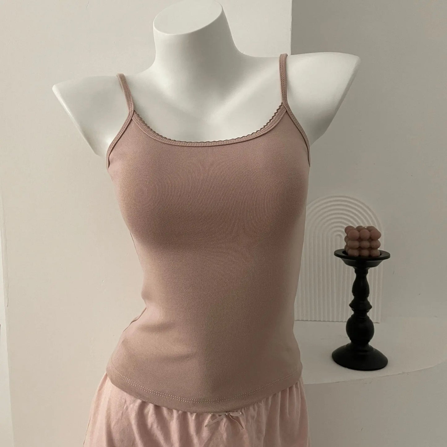 Blue Lace Trim Slim Cotton Tank Top Women Summer Casual Sleeveless Slim U collar Camisole Sweet Cute All-match Y2K Vest Tops