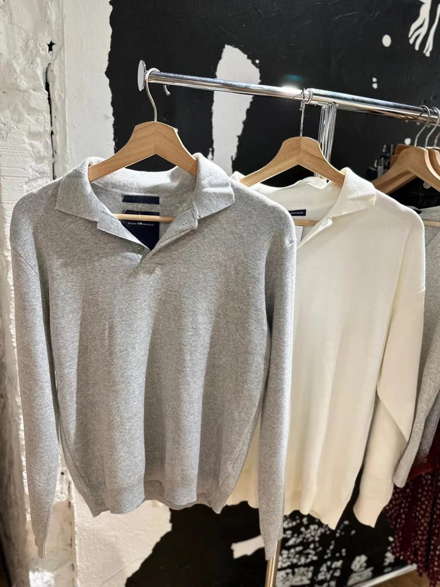 Simple White Buttons Loose Sweater Women Autumn New Cotton Turn Down Collar Preppy Style Knitted Tops Sweet Vintage Cute Jumpers