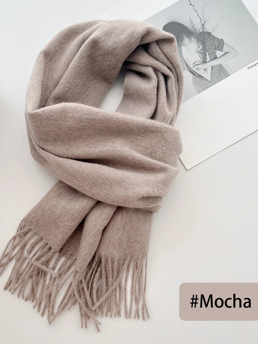 New Solid Tassel Knitted Scarf Women Winter/fall Unisex Warm Wool Long Size Vintage Casual All-match Preppy Style Scarves Y2K
