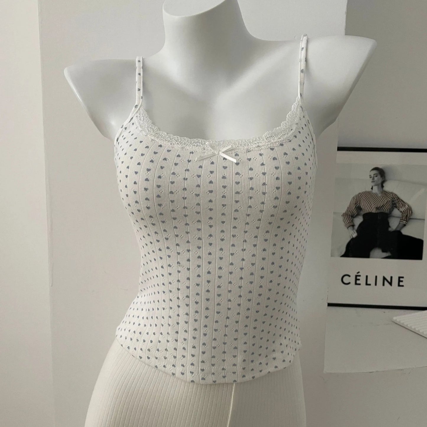 Sweet Floral Lace Trim Eyelet Tank Tops Women New Summer Cotton Bow Slim Preppy Style Cropped Vests Cute Preppy Style Chic Camis