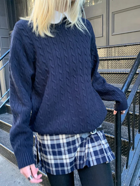 Twist Knit Loose Sweaters Autumn Cotton Warm O-neck Casual Preppy Style Pullover Tops Sweet Vintage Streetwear Chic Jumper Y2K