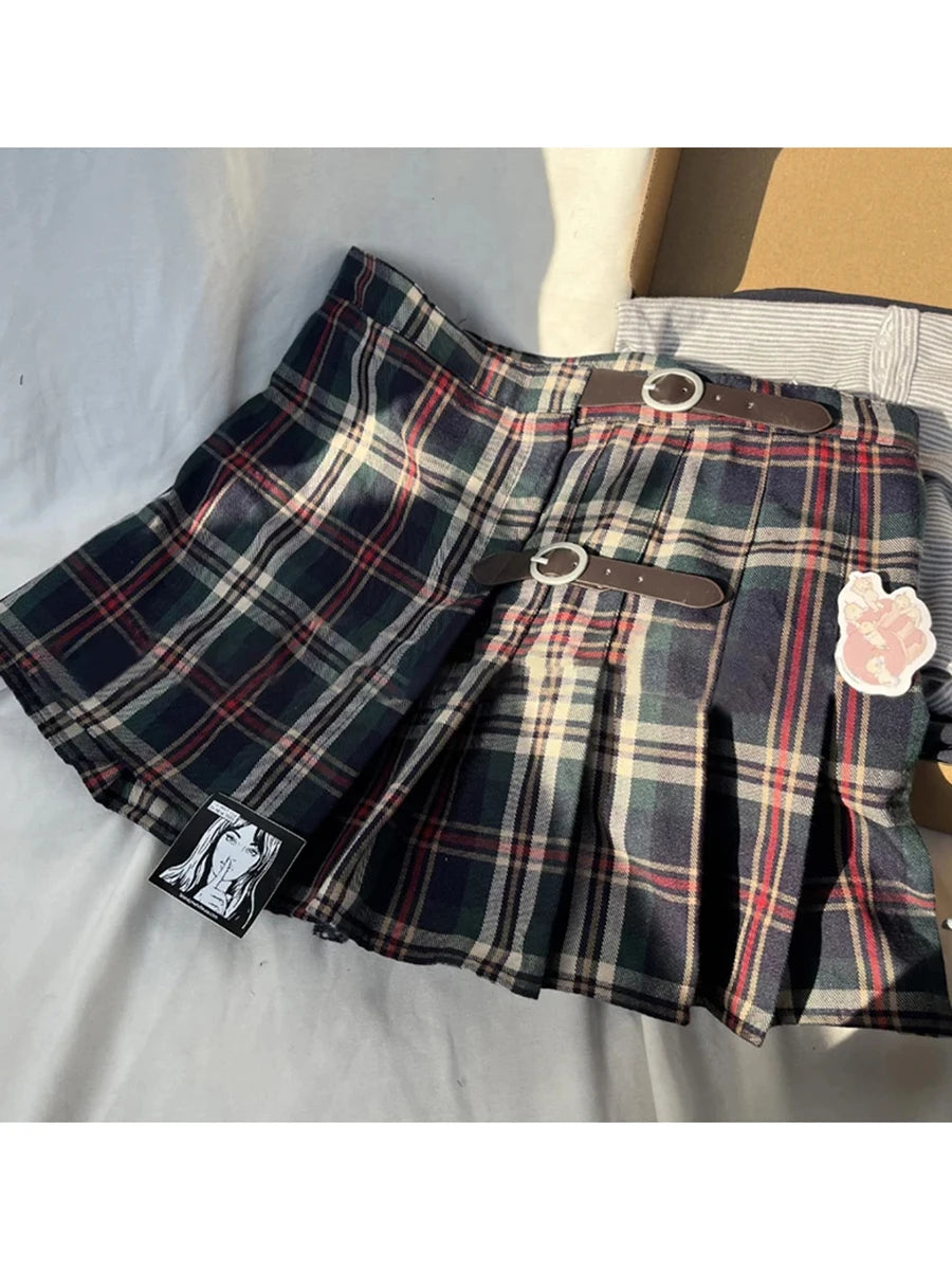 Fashion Solid Buckle Pleated Skirts Women Streetwear Aestjetic Chic Preppy Sexy Low Waist Mini Skirt Vintage Sweet Cute Faldas